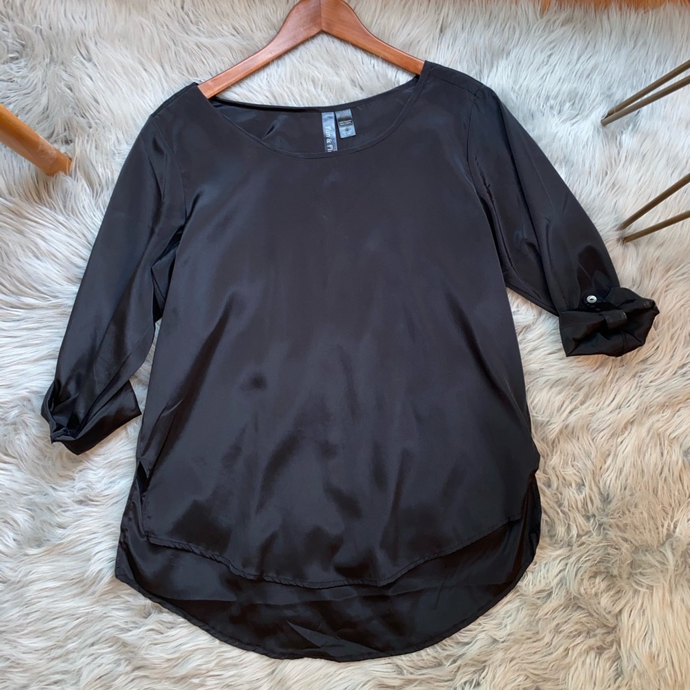 Quarter Sleeve Faux Satin Blouse